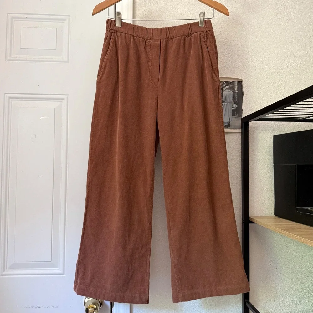 DIEGA Rust brown cotton corduroy straight wide leg cropped pull on pants